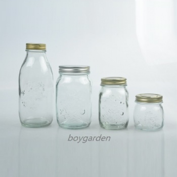 fruit emossed glass storage jar with metal lid B02110001	