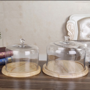 B03310004 glass cake dome and wooden base