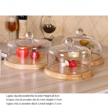 B03310004 glass cake dome and wooden base	