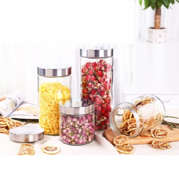  glass storage jar with metal lid B02110003	