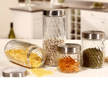  glass storage jar with metal lid B02110003	