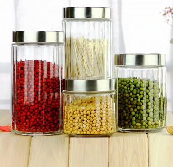  glass storage jar with metal lid B02110003	