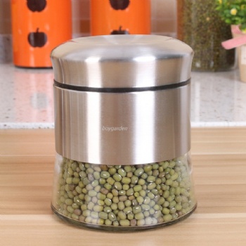  B06120001 glass storage with metal cover	