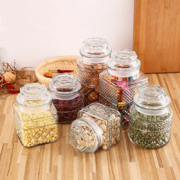 embossed storage jar with lid B02113005/6
