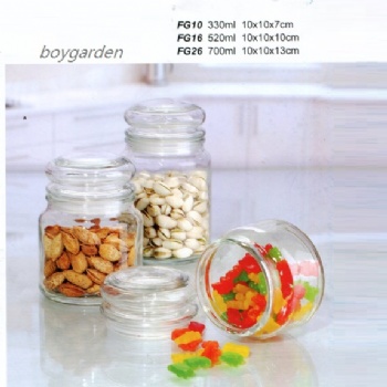 glass storage jar with bubble lid or wooden lid B02113018