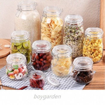 glass storage jar with clips B02116001
