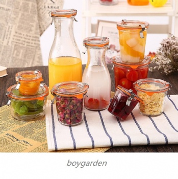 glass storage jar with clips B02116003