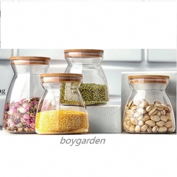 glass storage jar with bamboo lid B05113100